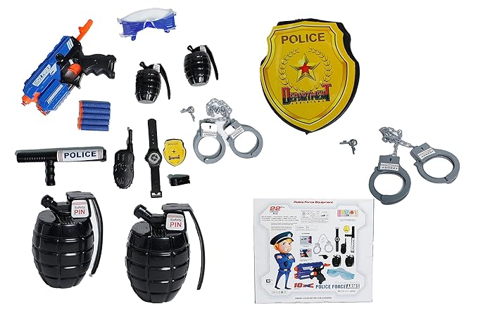 Toyboy Police Role Play Toy Suitcase Set – 22 Piece Special Force Police Toy Kit for Kids with Carry Case