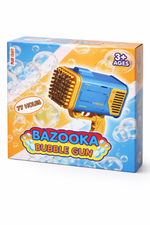 Box of Bazooka Bubble Gun toy with bubble illustration on a white background