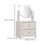 White vanity with mirror and dimensions displayed