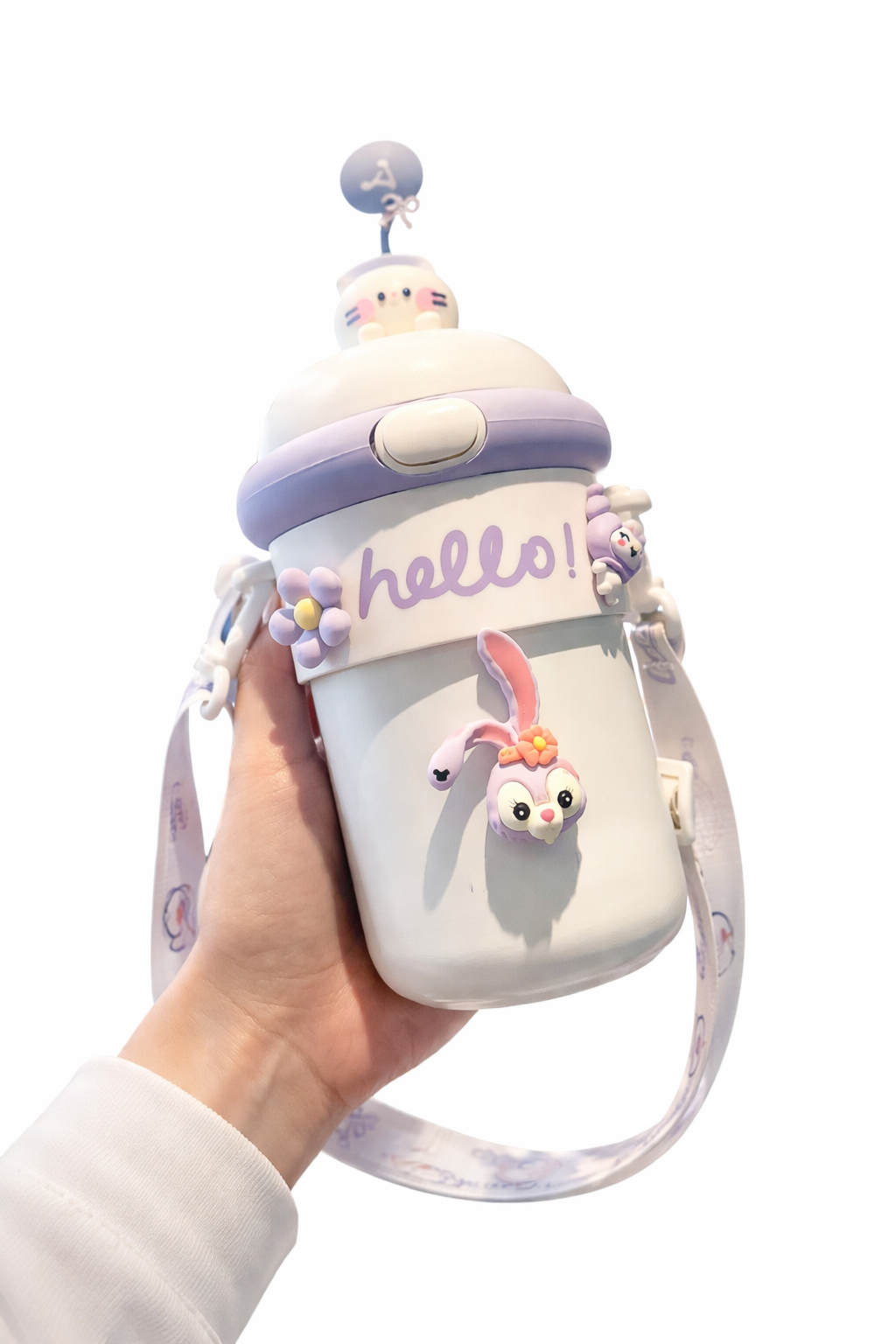 Kawaii Water Bottle Pink Bunny Cap Cute Kids Motumal-motumal