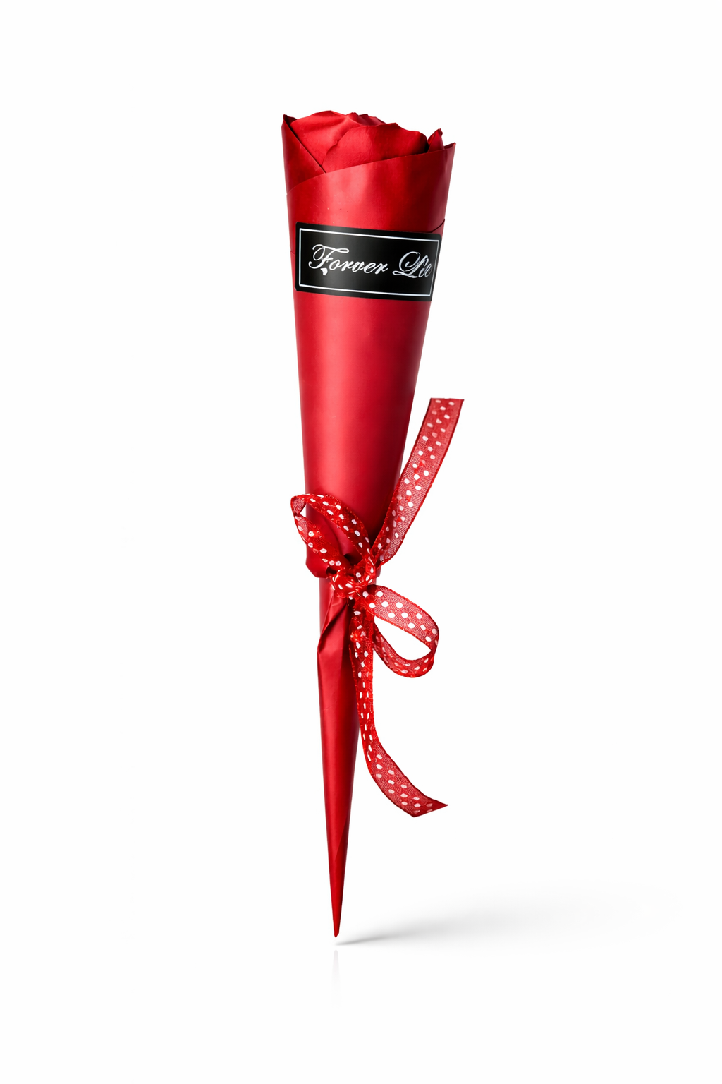 Red bouquet with a bow on a white background