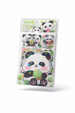 Pack of panda-themed stickers with a white background