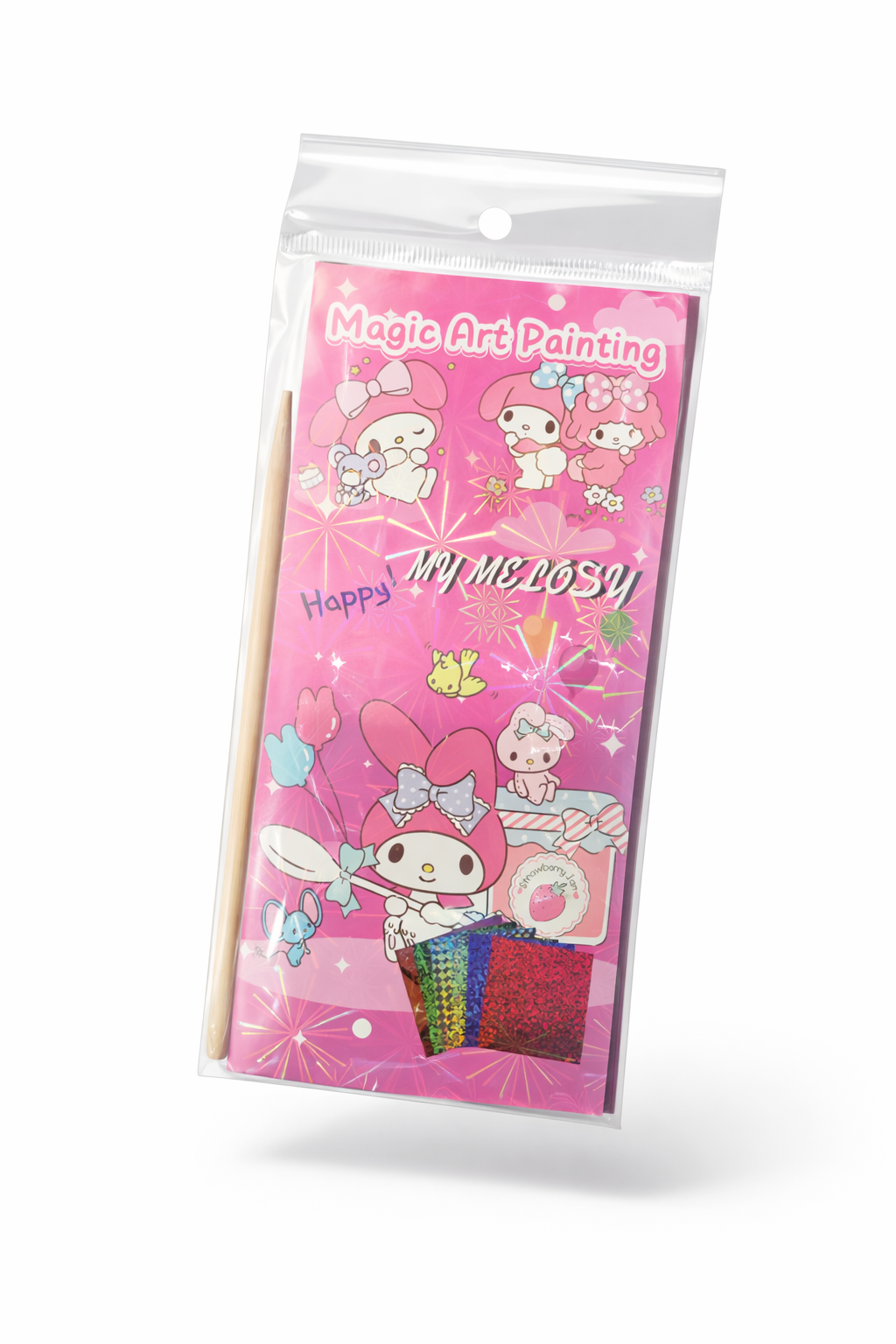Pink packaging for Magic Art Painting with cartoon characters on a white background
