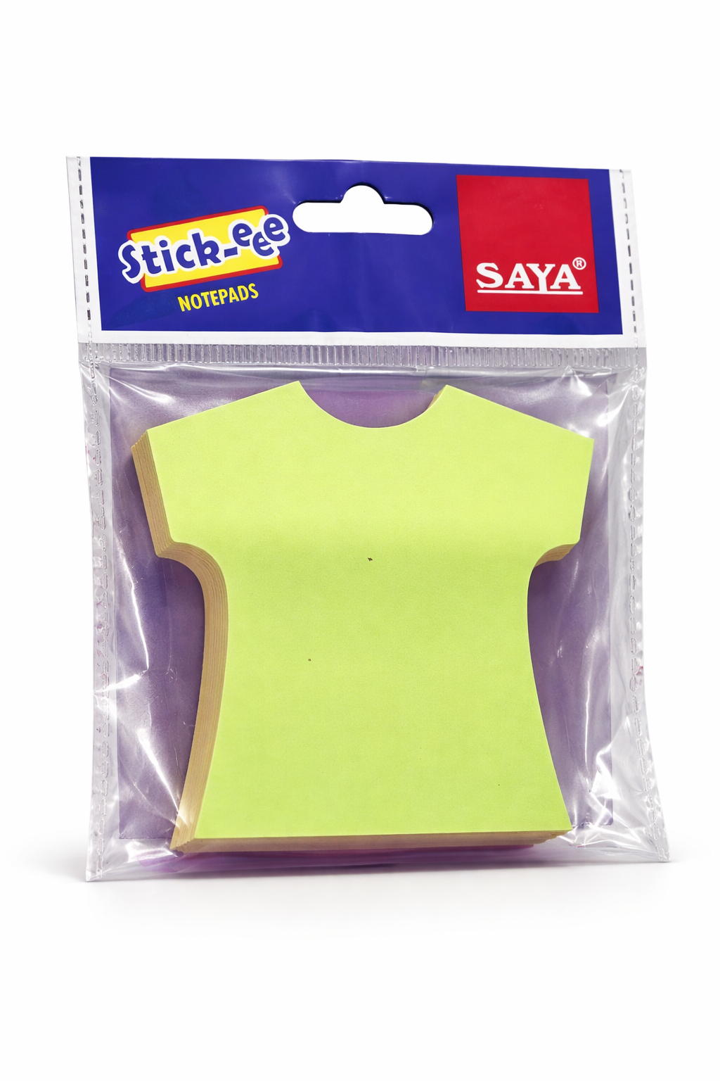 Packaged green sticky notes with Saya branding on a white background