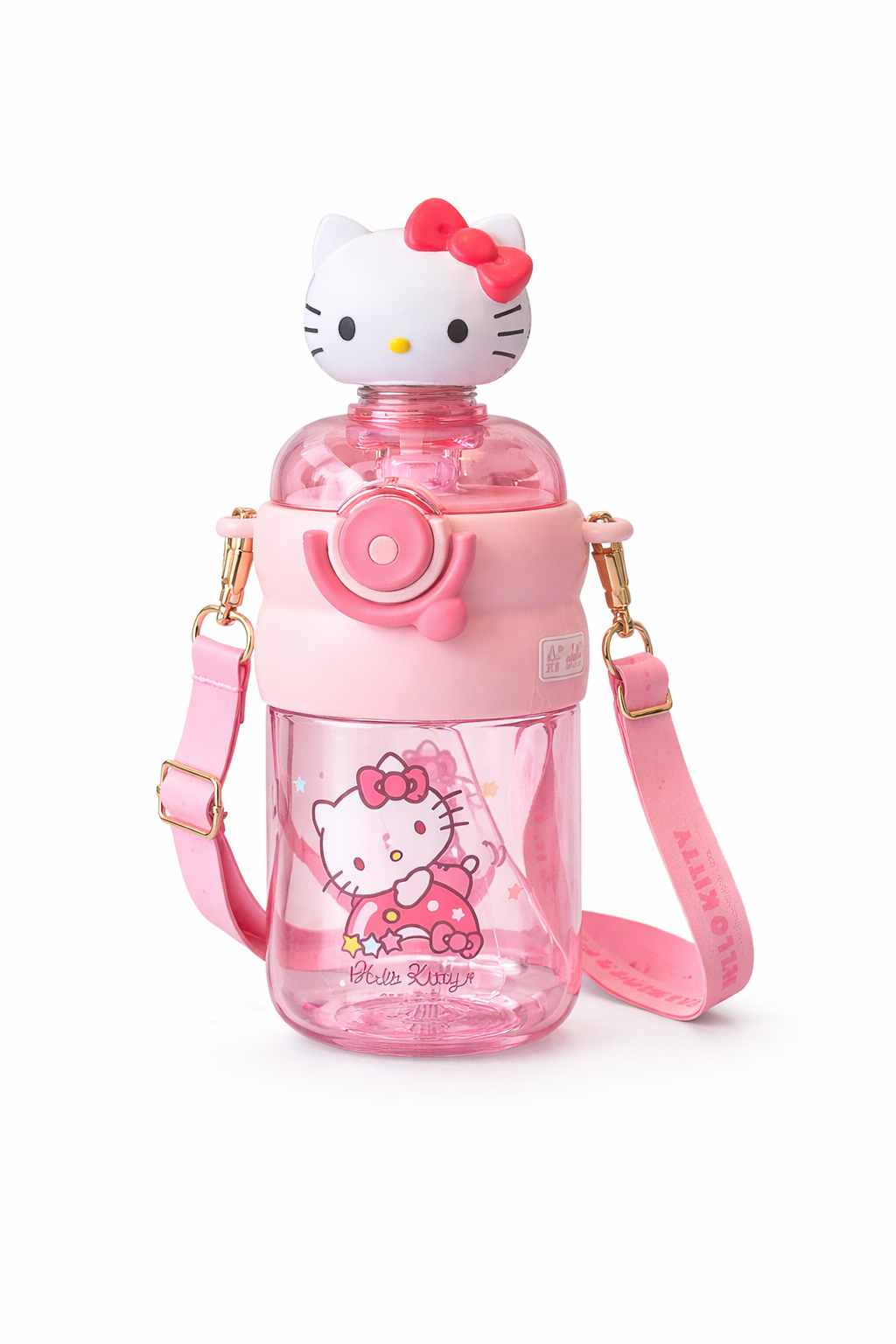 Hello Kitty  pink water bottle with strap