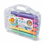 Set of colorful watercolor pens in a clear plastic case with a brand label.