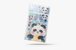 Pack of stickers with panda designs on a white background