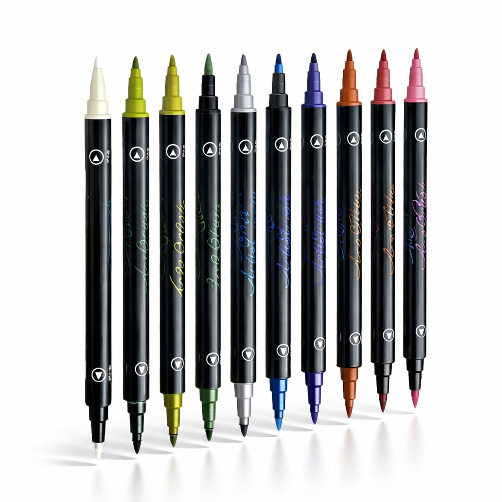 PlusPoint 12 Dual Tip Metallic Brush Markers Art Supplies