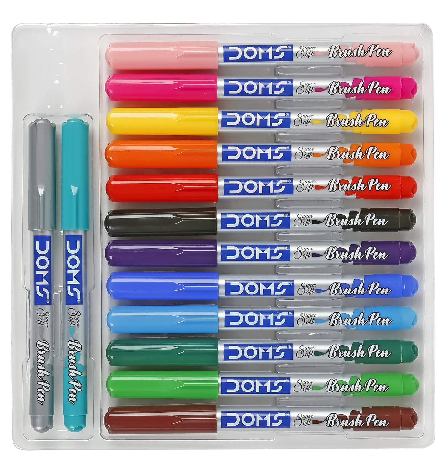 Set of DOMS Brush Pens in various colors on a white background