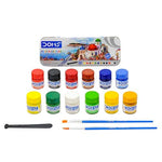 DOMS poster paint set with cans, a brush, and a palette knife on a white background