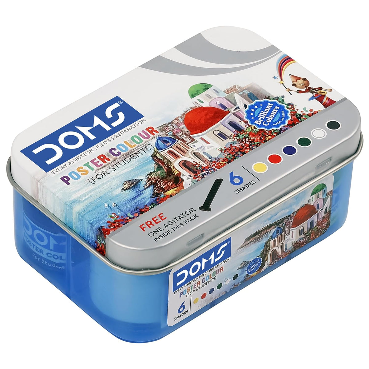 DOMS poster color set in a tin with colorful packaging