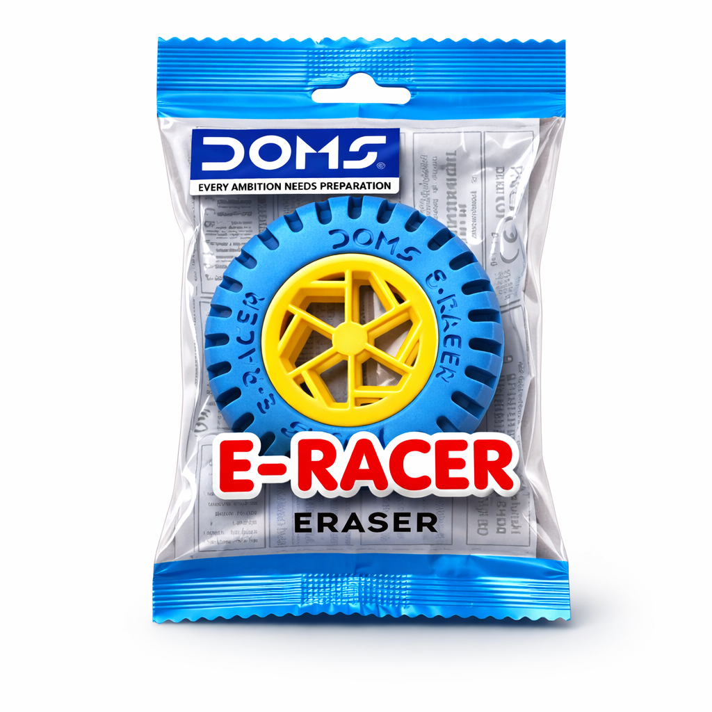 DOMS E-RACER eraser in packaging on a white background
