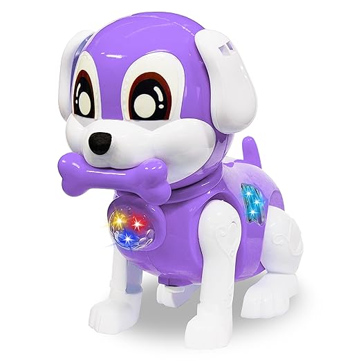 Purple toy dog with glowing elements on a white background