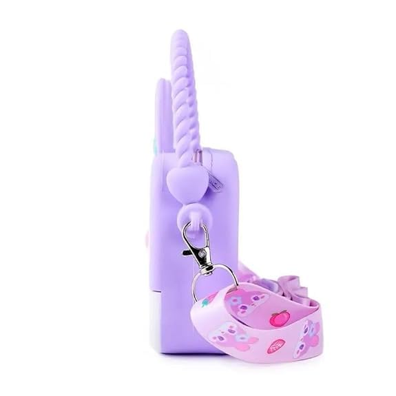 Purple dog leash holder with a pink dog leash on a white background