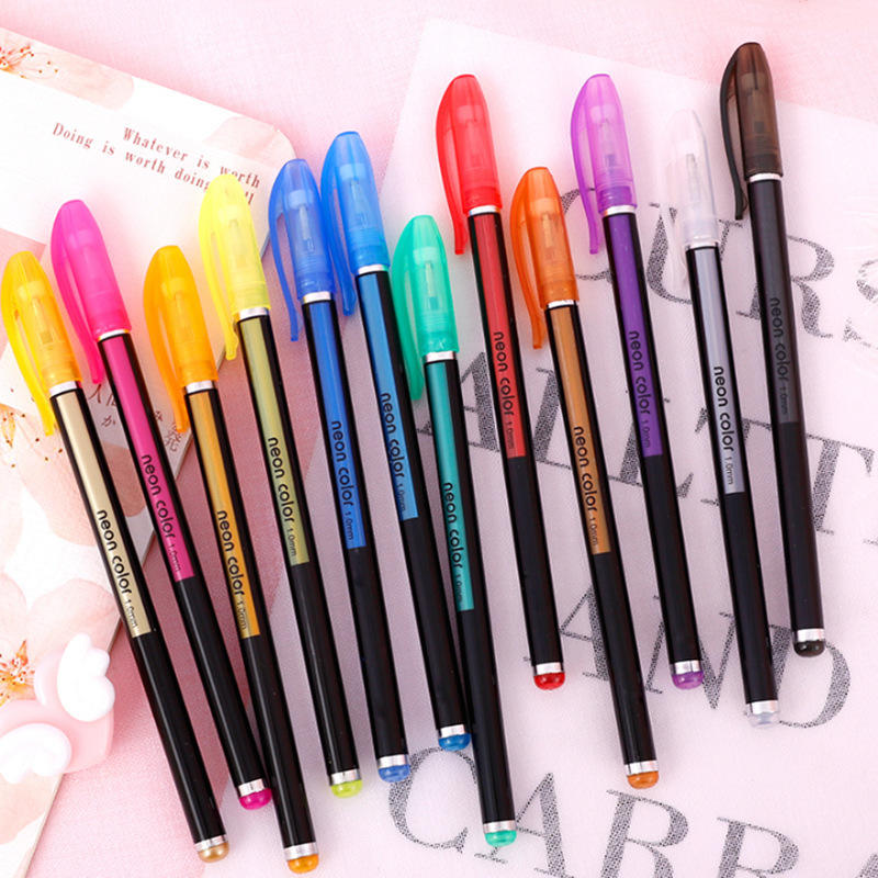 Neon-colored pens on a decorative background