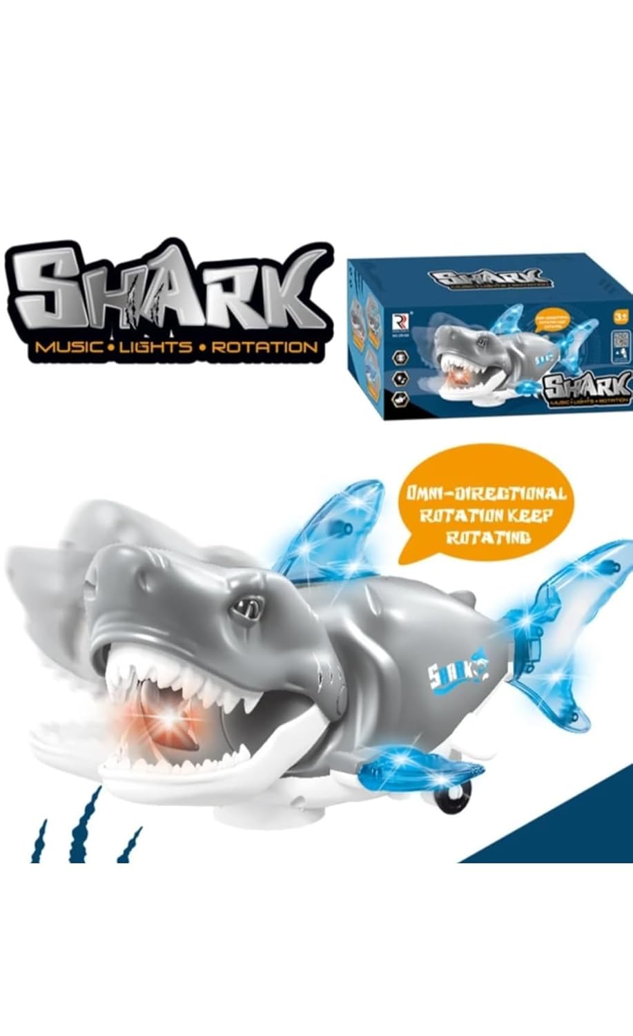 Toy shark with lights and sounds on a white background