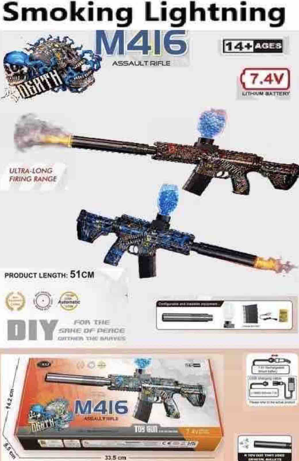 Toy assault rifle with 'Smoking Lightning' branding on a white background
