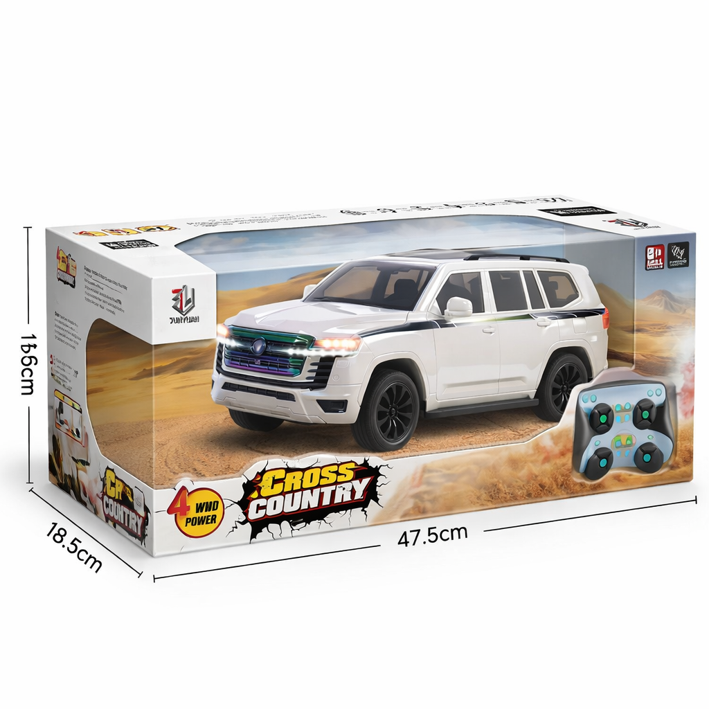 Boxed toy SUV with remote control, featuring 'Cross Country' branding.
