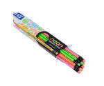 Pack of neon-colored pencils with packaging on a white background
