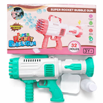 Super Rocket Bubble Gun with packaging on a white background