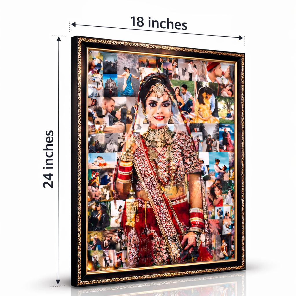 Collage of a bride in traditional attire with dimensions 18x24 inches.