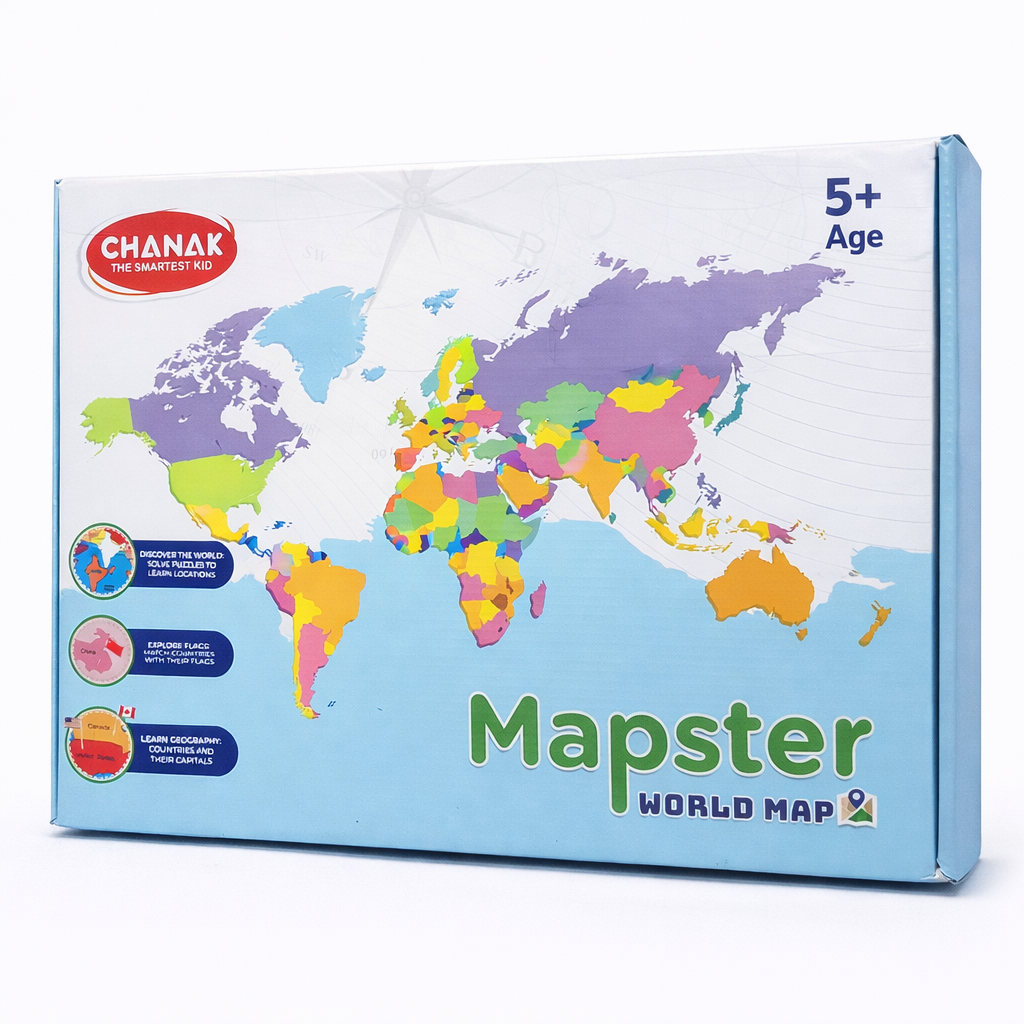 Box of Mapster World Map educational toy by Chanak on a white background