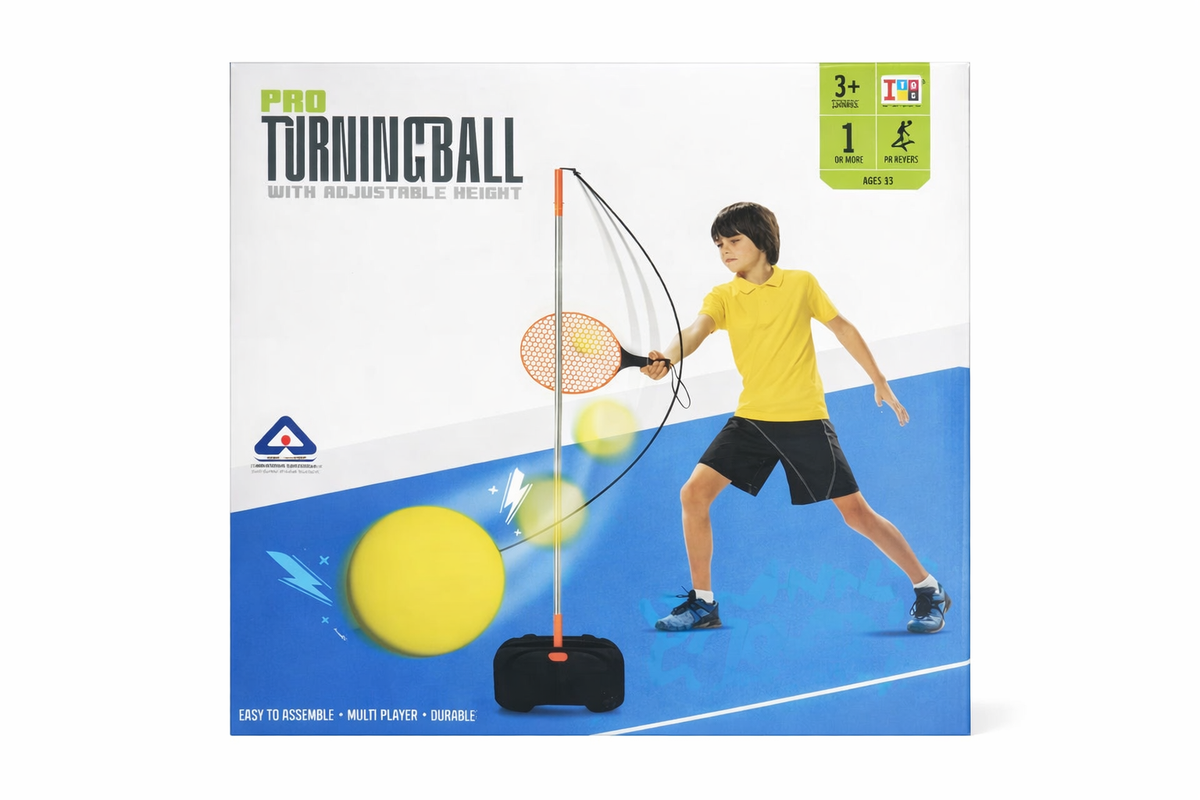 Pro Turningball packaging with a child playing on a tennis court
