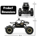 Dimensions of a remote control monster truck with measurements shown.