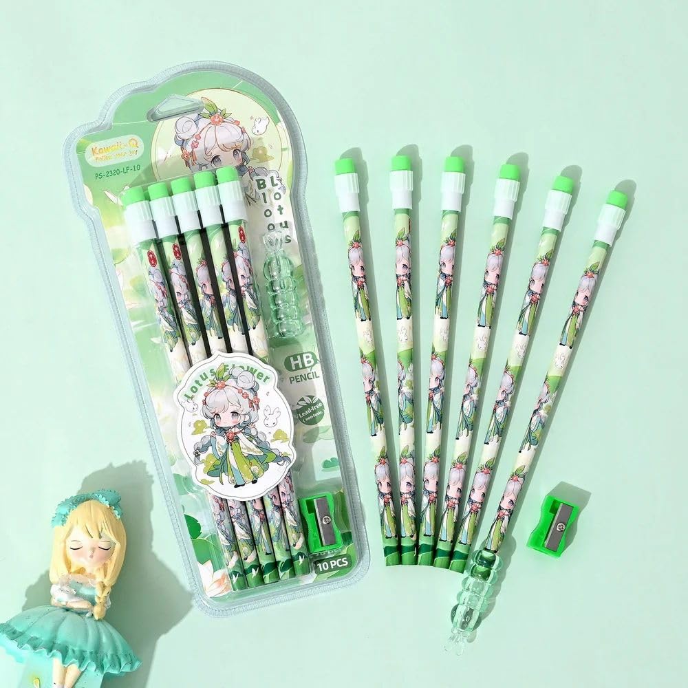 Anime Character HB Pencils Purple Pink Sharpener Motumal-motumal