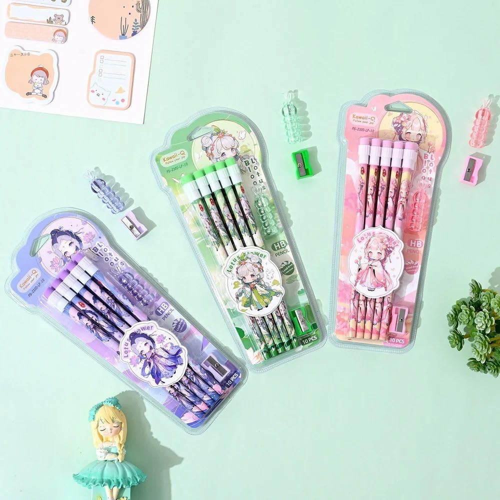 Anime Character HB Pencils Purple Pink Sharpener Motumal-motumal