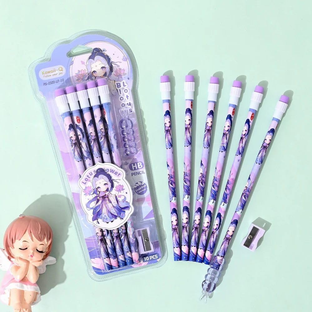 Anime Character HB Pencils Purple Pink Sharpener Motumal-motumal