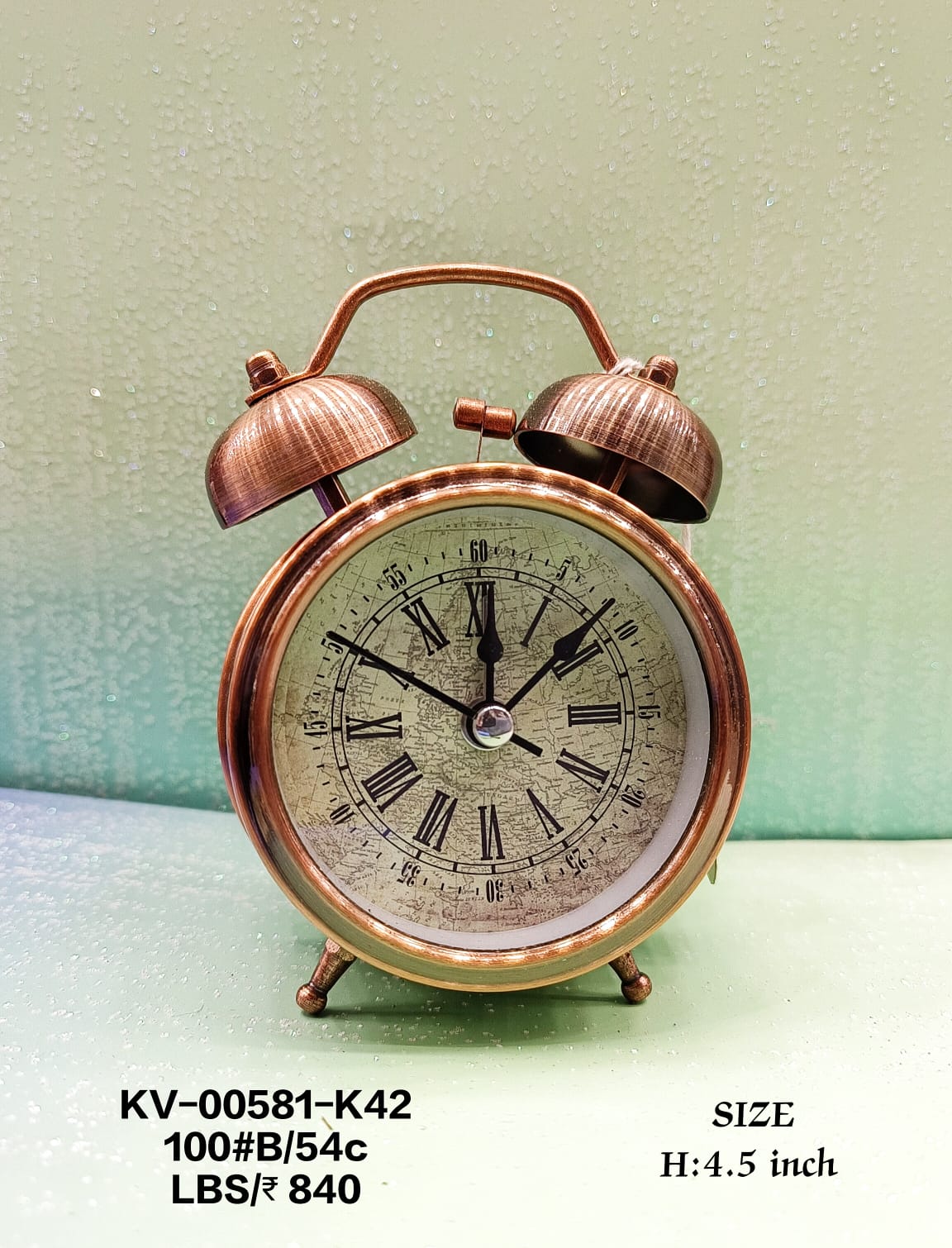 Antique Copper Twin Bell Alarm Clock World Map Dial-motumal