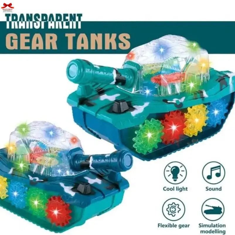 Armor Transparent Gear Tank Toy Rotating Lights Music Motumal-motumal