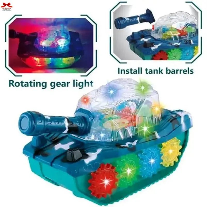 Armor Transparent Gear Tank Toy Rotating Lights Music Motumal-motumal