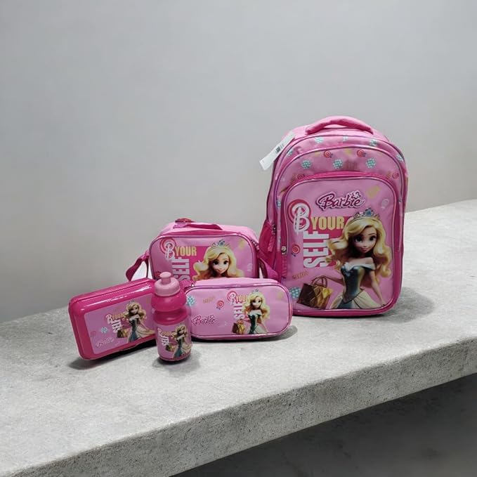 Barbie 5in1 Pink School Backpack Lunch Box Water Bottle Motumal-motumal