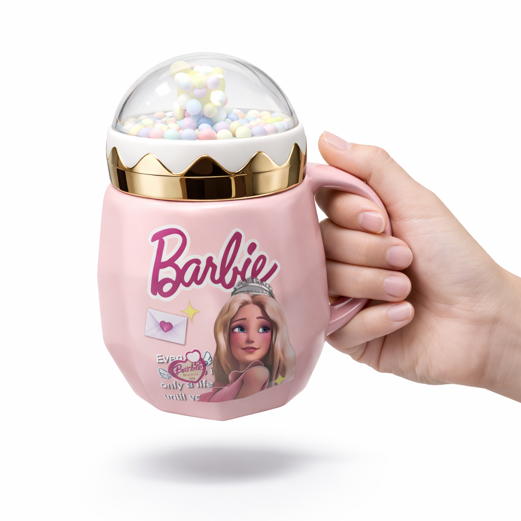 Barbie Mug Pastel Snow Globe Lid Collectible Drinkware Motumal-motumal