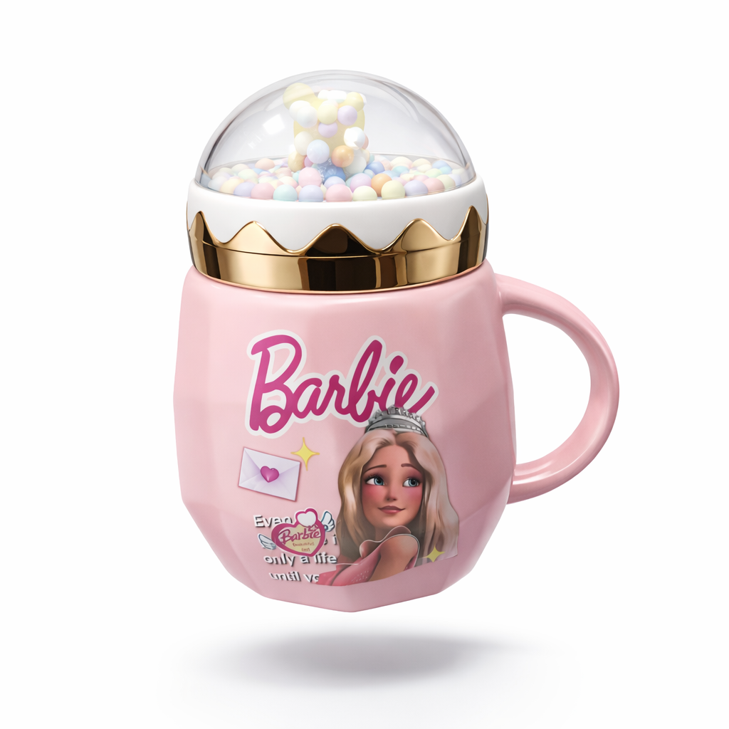 Barbie Mug Pastel Snow Globe Lid Collectible Drinkware Motumal-motumal