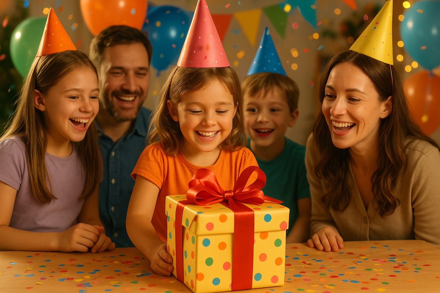 birthday gift box with children parents enjoy celebrate