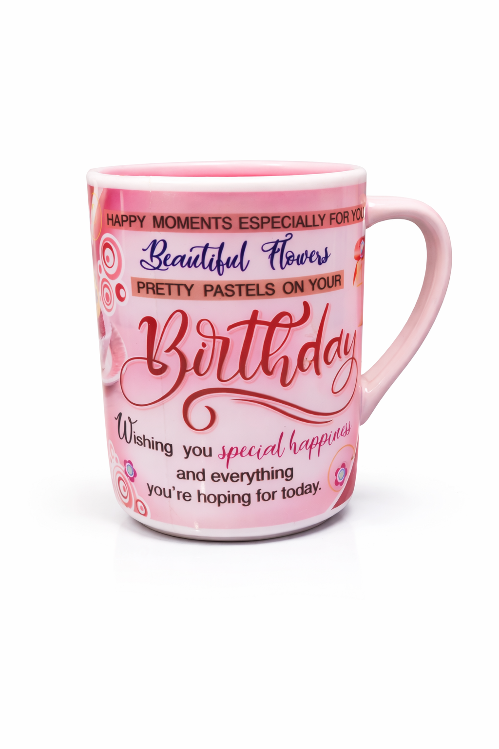 Birthday Greetings Pink Mug Beautiful Floral Design Motumal-motumal