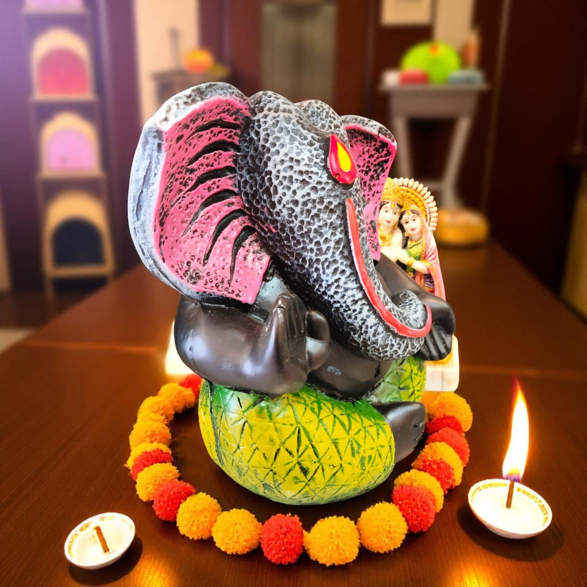 Black Stone Ganesha Idol Pineapple Base Home Decor Motumal-motumal