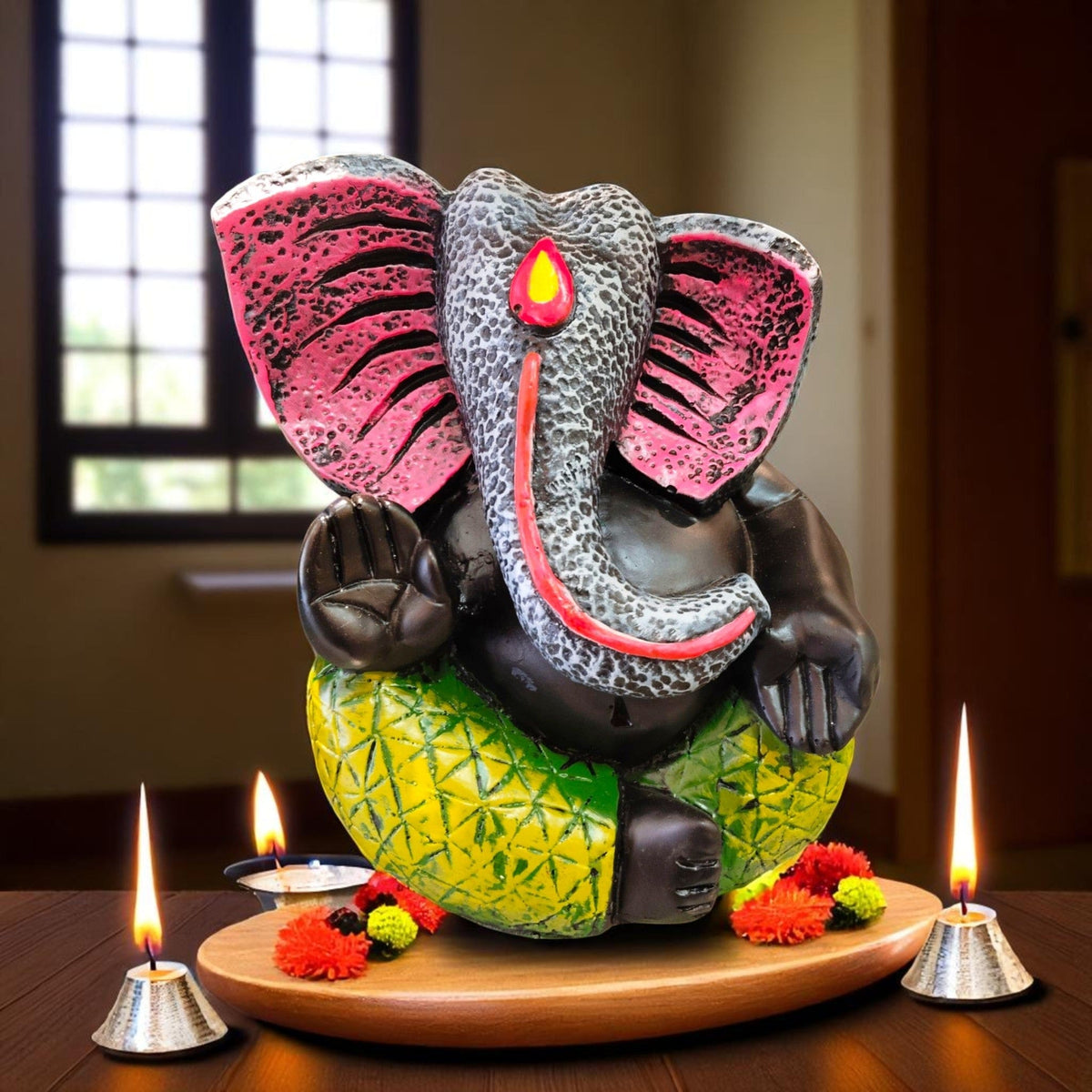 Black Stone Ganesha Idol Pineapple Base Home Decor Motumal-motumal