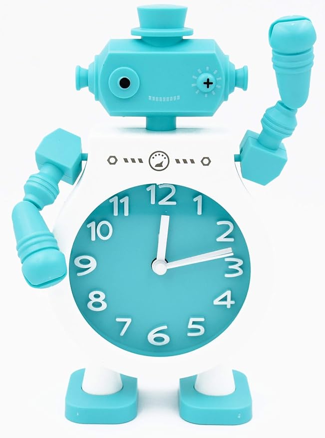 Blue Robot Alarm Clock Kids Moving Hands Design Motumal-motumal