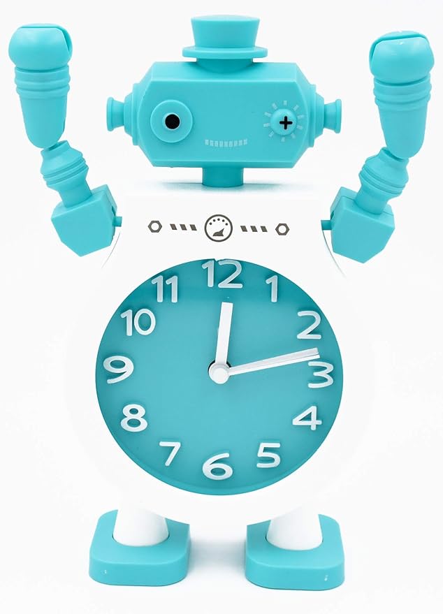 Blue Robot Alarm Clock Kids Moving Hands Design Motumal-motumal