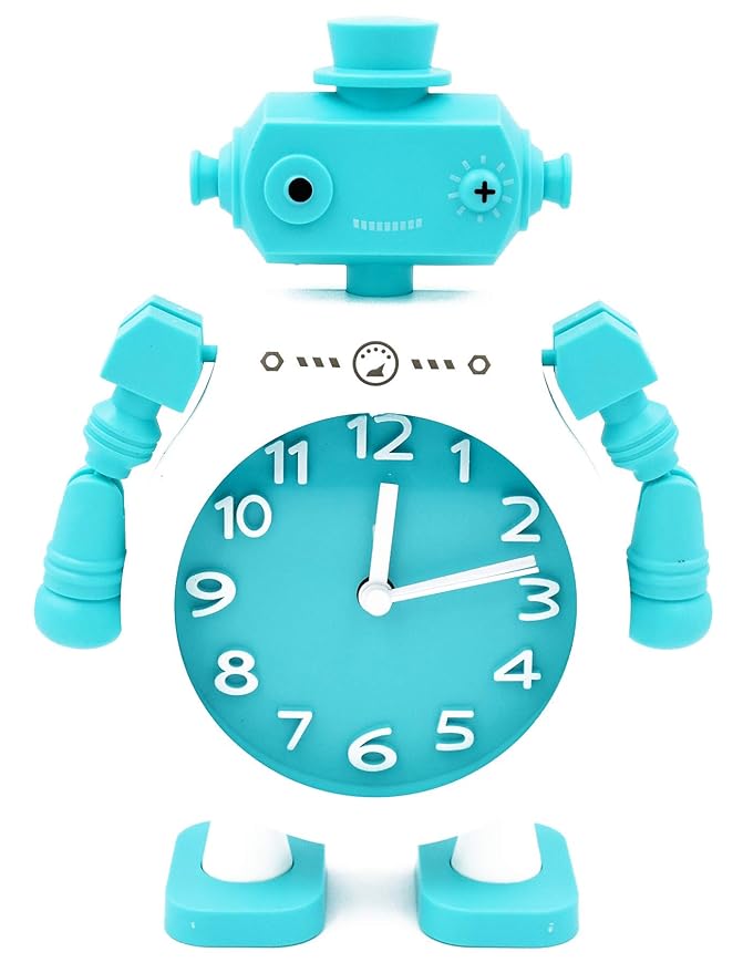 Blue Robot Alarm Clock Kids Moving Hands Design Motumal-motumal