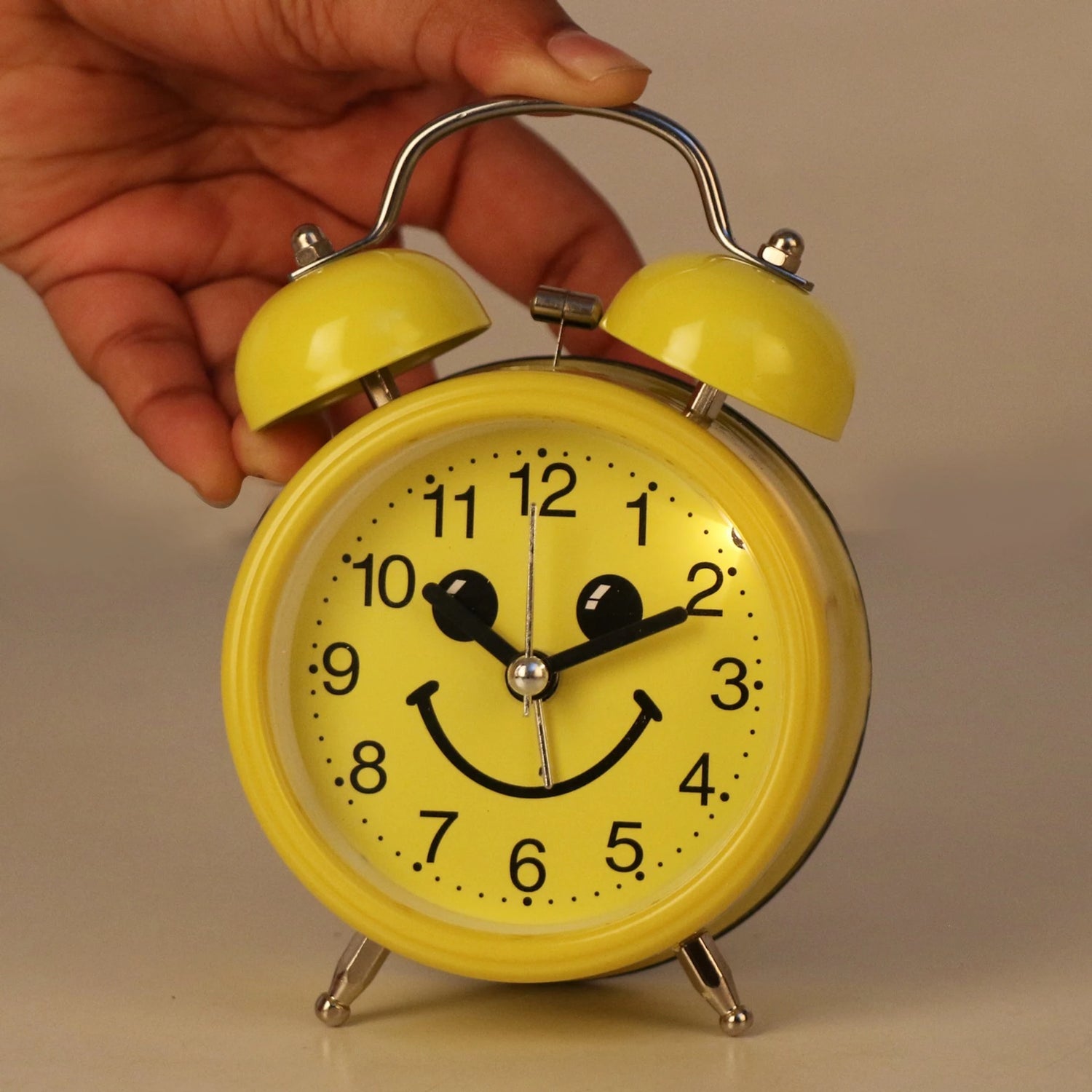 Bright Yellow Smiley Face Twin Bell Alarm Clock Bedroom Motumal-motumal