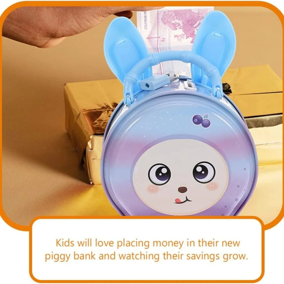 Cabilock Bunny Cartoon Piggy Bank Metal Lockable Coin Box-motumal