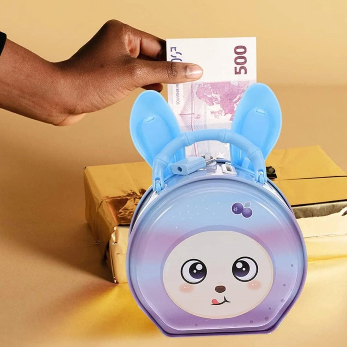 Cabilock Bunny Cartoon Piggy Bank Metal Lockable Coin Box-motumal