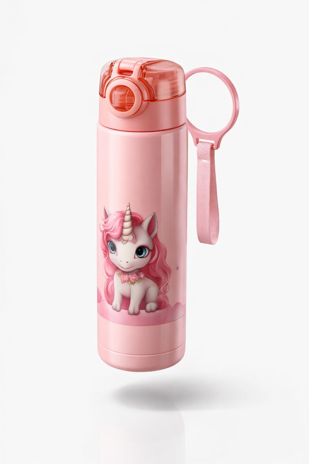 Unicorn design on pink water bottle

