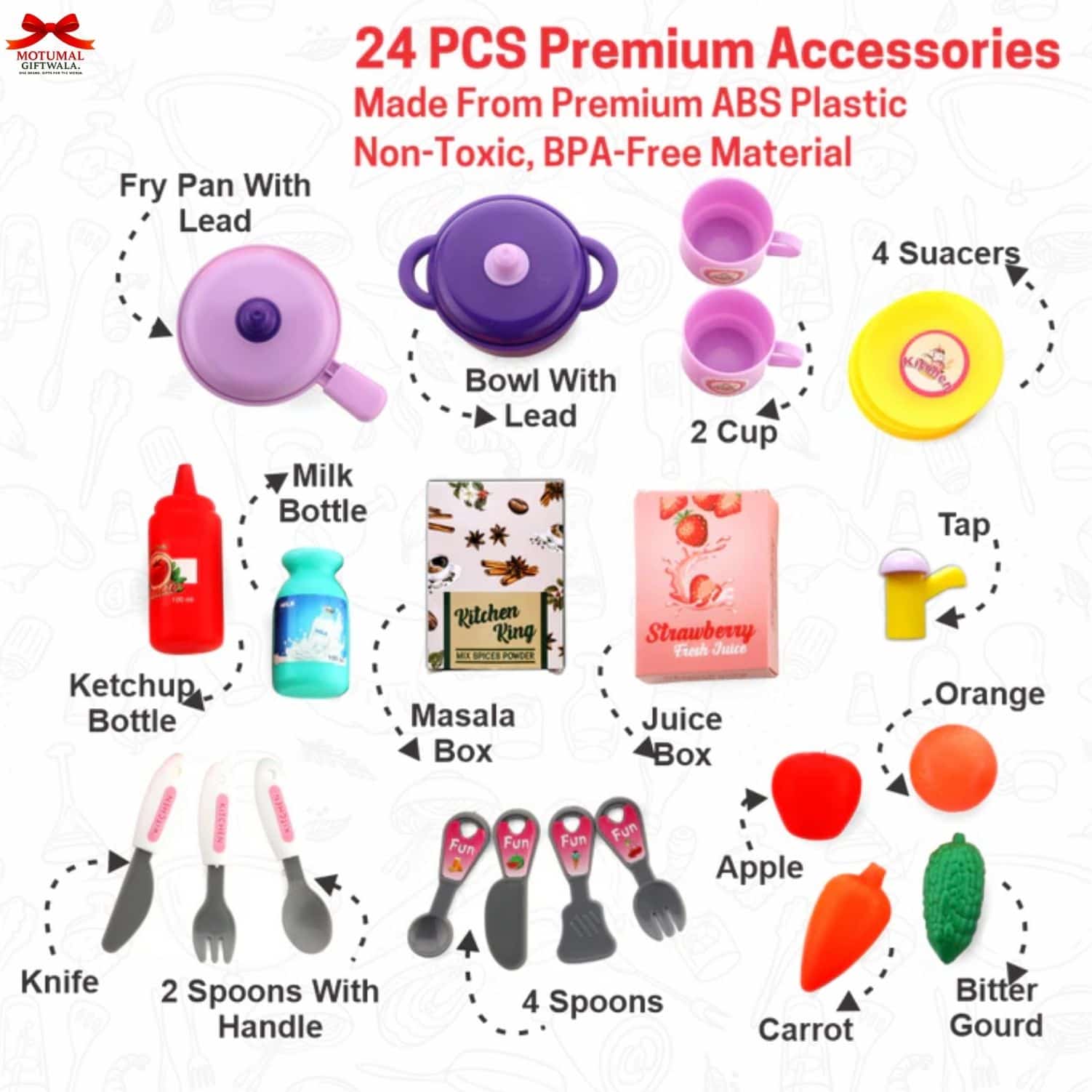 Chanak 2-In-1 Pretend Play Kitchen Beauty Trolley 49 Accessories-motumal