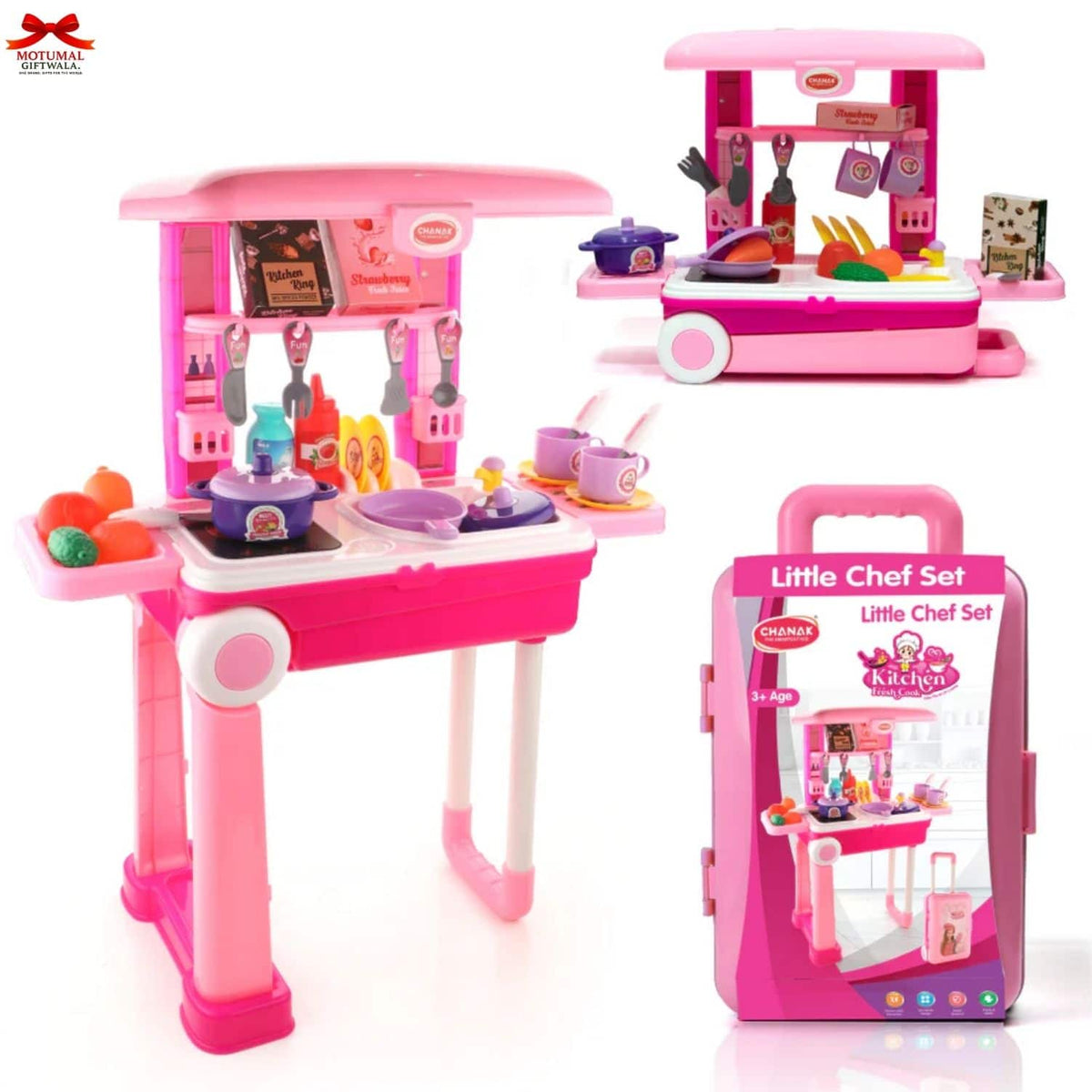 Chanak 2-In-1 Pretend Play Kitchen Beauty Trolley 49 Accessories-motumal